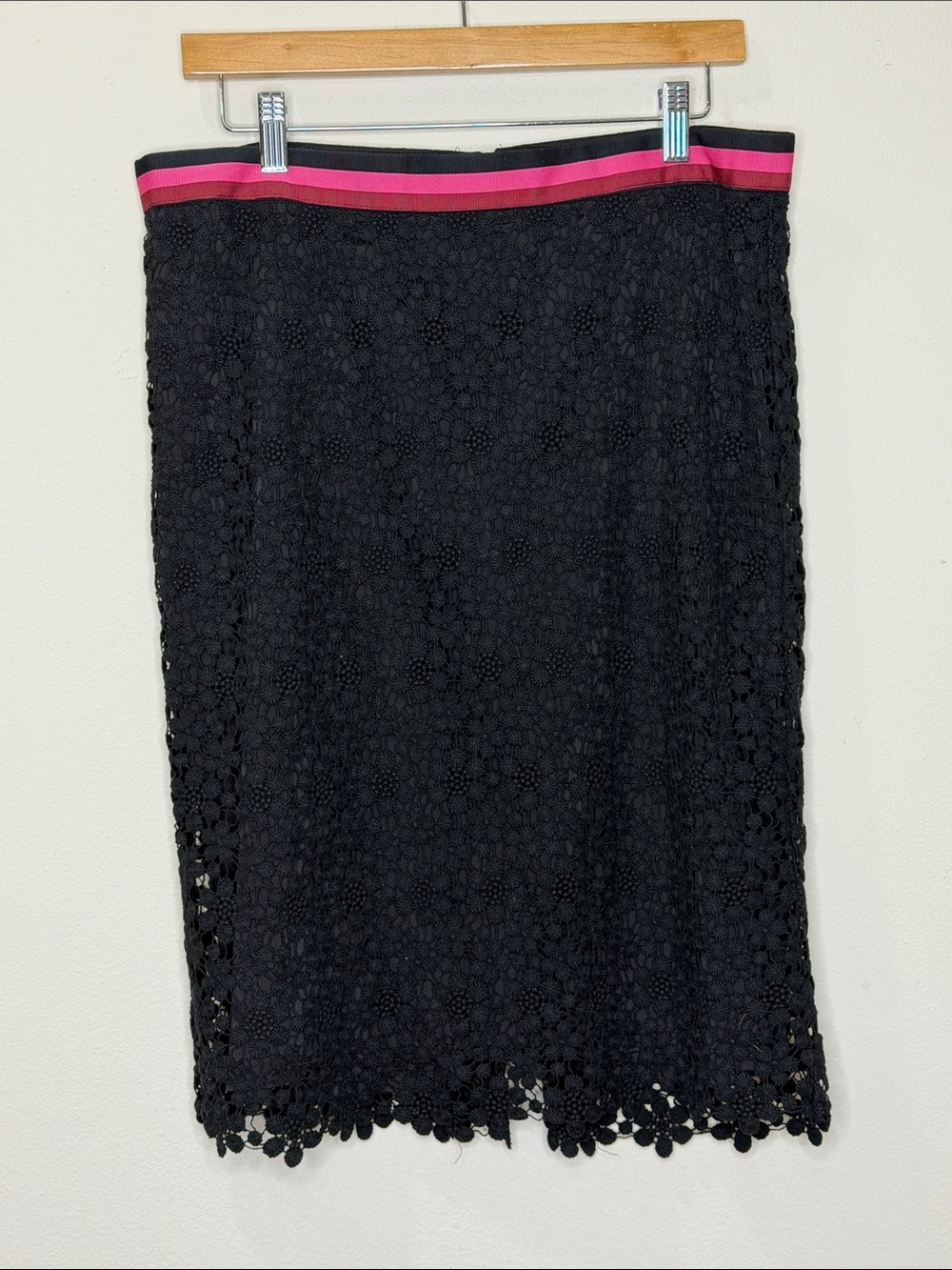 Trina Turk Black Lace Pencil Skirt with Pink Trim